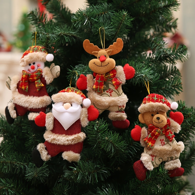 Festive Christmas Tree Ornaments - Santa, Snowman, Reindeer & Bear Figures With Red & White Scarves, Golden Balls & Red Bows - Perfect For Holiday Decor, Christmas Decorations Michan Direct