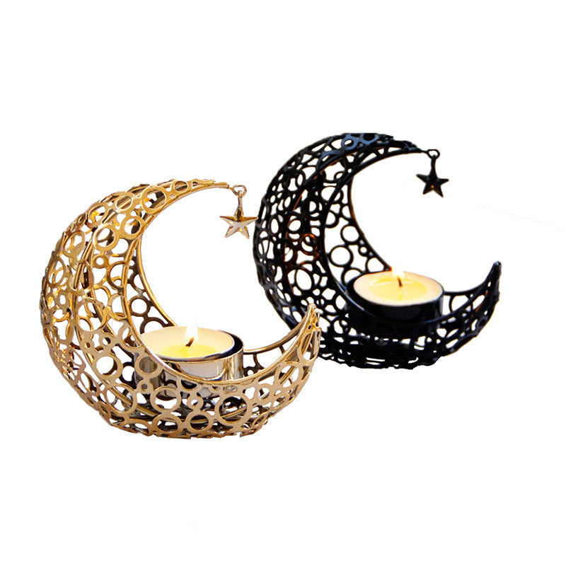 Light Luxury Crescent Moon Star Moon Black Gold Metal Candle Holder Modern Romantic Wedding Christmas Candle Cup Home Decor Michan Direct