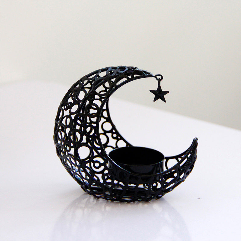 Light Luxury Crescent Moon Star Moon Black Gold Metal Candle Holder Modern Romantic Wedding Christmas Candle Cup Home Decor Michan Direct