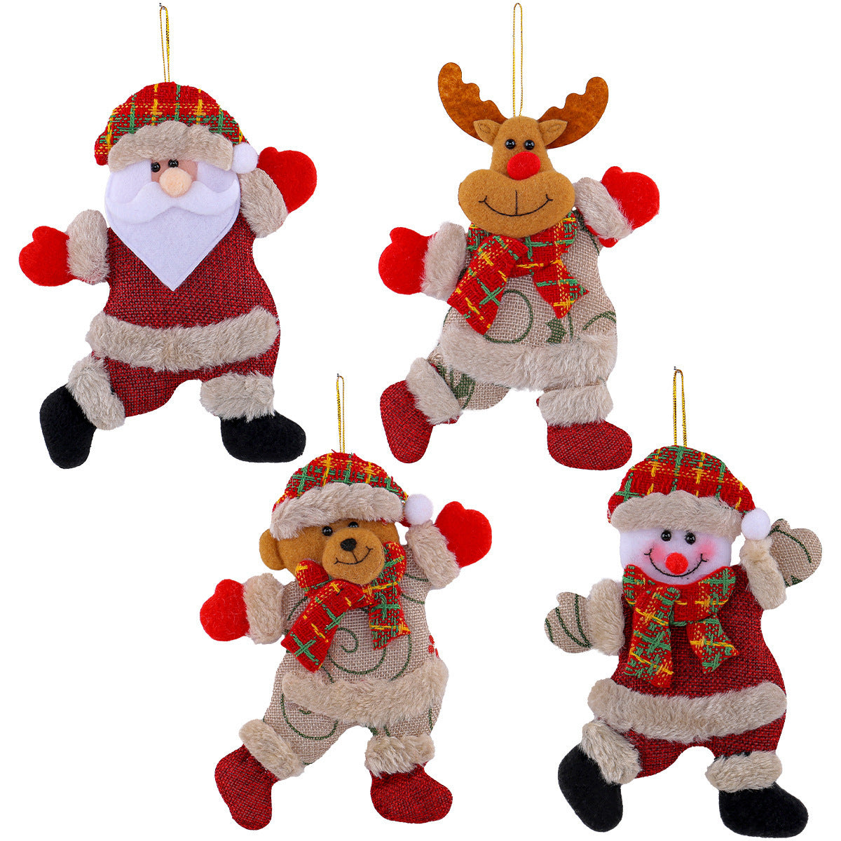 Festive Christmas Tree Ornaments - Santa, Snowman, Reindeer & Bear Figures With Red & White Scarves, Golden Balls & Red Bows - Perfect For Holiday Decor, Christmas Decorations Michan Direct