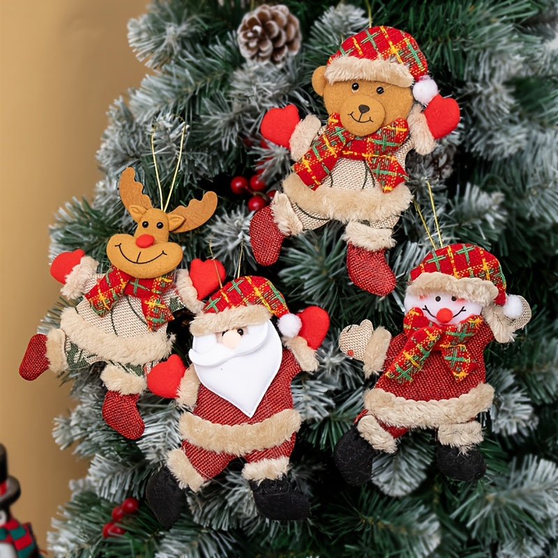 Festive Christmas Tree Ornaments - Santa, Snowman, Reindeer & Bear Figures With Red & White Scarves, Golden Balls & Red Bows - Perfect For Holiday Decor, Christmas Decorations Michan Direct