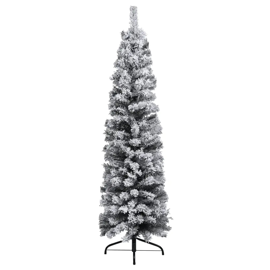 vidaXL Slim Artificial Christmas Tree with Flocked Snow Green 150 cm PVC Lucy And Phil Academy Lucy And Phil Academy