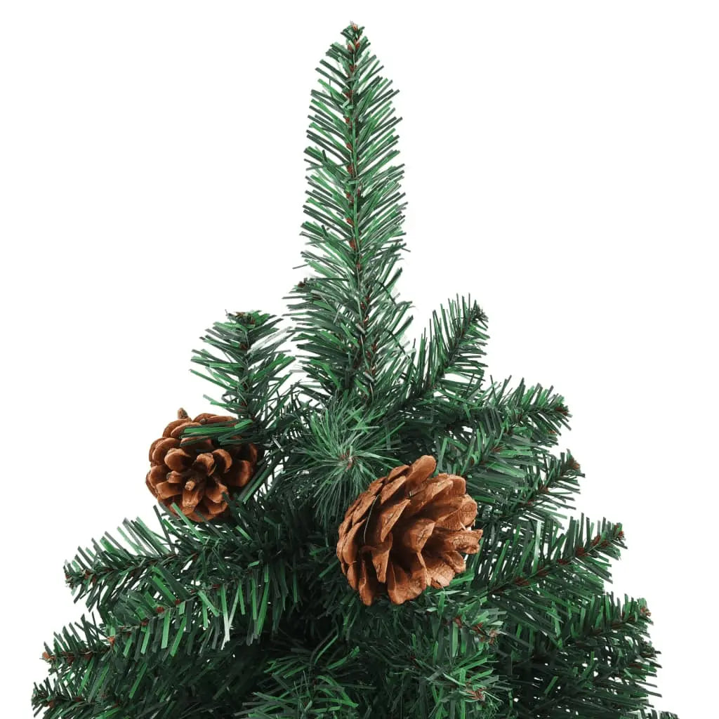 vidaXL Slim Christmas Tree with Real Wood and Cones Green 150 cm PVC Lucy And Phil Academy Lucy And Phil Academy