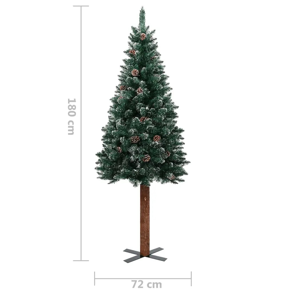 vidaXL Slim Christmas Tree with Real Wood and White Snow Green 180 cm Lucy And Phil Academy Lucy And Phil Academy