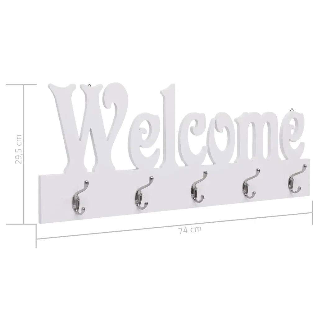 vidaXL Wall Mounted Coat Rack WELCOME White 74x29.5 cm Lucy And Phil Academy Lucy And Phil Academy