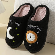 Fashion Moon And Clock Print Home Slippers Winter Warm Floor Bedroom House Shoes For Women Michan Direct