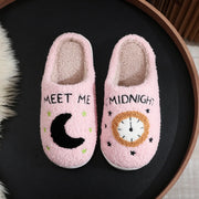 Fashion Moon And Clock Print Home Slippers Winter Warm Floor Bedroom House Shoes For Women Michan Direct