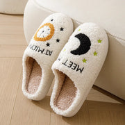 Fashion Moon And Clock Print Home Slippers Winter Warm Floor Bedroom House Shoes For Women Michan Direct