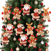 Festive Christmas Tree Ornaments - Santa, Snowman, Reindeer & Bear Figures With Red & White Scarves, Golden Balls & Red Bows - Perfect For Holiday Decor, Christmas Decorations Michan Direct