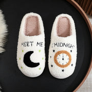 Fashion Moon And Clock Print Home Slippers Winter Warm Floor Bedroom House Shoes For Women Michan Direct