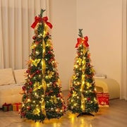Foldable Telescopic Floor-Standing Green Velvet Christmas Tree With Warm Lights For Holiday Decorations Michan Direct