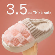 Plaid Plush Slippers Women's Indoor Plush Home Slippers Soft Sole Thick Non-Slip Warm House Shoes Couple Autumn And Winter Michan Direct