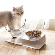 Non Slip Double Cat Bowl With Raised Stand Pet Food Cat Feeder Protect Cervical Vertebra Dog Bowl Transparent Pet Products Michan Direct
