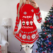 Christmas Print Round Neck Long Sleeve Dress Michan Direct