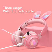 LED Rabbit Ear Wireless Headphones - RGB Light Up Bluetooth 5.0 Headset for Kids & Teens Michan Direct