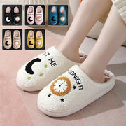 Fashion Moon And Clock Print Home Slippers Winter Warm Floor Bedroom House Shoes For Women Michan Direct