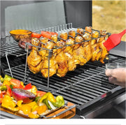 Portable Grilling Basket Mesh Clip 14 Slot Stainless Steel BBQ Rib Shelf Non-Stick Barbecue Chicken Wing Leg Rack Michan Direct