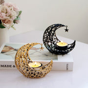 Light Luxury Crescent Moon Star Moon Black Gold Metal Candle Holder Modern Romantic Wedding Christmas Candle Cup Home Decor Michan Direct