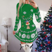 Christmas Print Round Neck Long Sleeve Dress Michan Direct