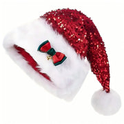 Christmas Hat Red Paillette Bowknot Plush Decorative Hat Michan Direct