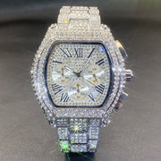 Hip Hop Men's Full Diamond Multi-function Chronograph Luminous Tonneau Quartz Watch Michan Direct