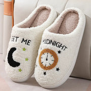 Fashion Moon And Clock Print Home Slippers Winter Warm Floor Bedroom House Shoes For Women Michan Direct