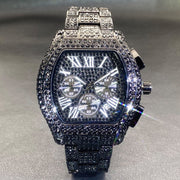 Hip Hop Men's Full Diamond Multi-function Chronograph Luminous Tonneau Quartz Watch Michan Direct