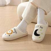 Fashion Moon And Clock Print Home Slippers Winter Warm Floor Bedroom House Shoes For Women Michan Direct