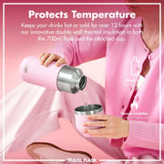 Luma Vacuum Insulated, Flask & Mug, Rose Quartz, 700ml (24oz) - Lucy And Phil Academy