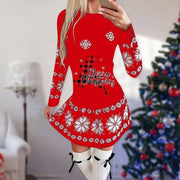 Christmas Print Round Neck Long Sleeve Dress Michan Direct