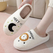 Fashion Moon And Clock Print Home Slippers Winter Warm Floor Bedroom House Shoes For Women Michan Direct