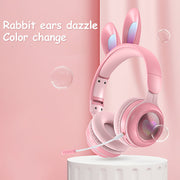 LED Rabbit Ear Wireless Headphones - RGB Light Up Bluetooth 5.0 Headset for Kids & Teens Michan Direct
