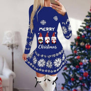 Christmas Print Round Neck Long Sleeve Dress Michan Direct