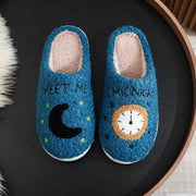 Fashion Moon And Clock Print Home Slippers Winter Warm Floor Bedroom House Shoes For Women Michan Direct