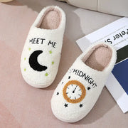 Fashion Moon And Clock Print Home Slippers Winter Warm Floor Bedroom House Shoes For Women Michan Direct