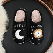 Fashion Moon And Clock Print Home Slippers Winter Warm Floor Bedroom House Shoes For Women Michan Direct