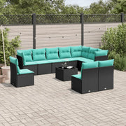 vidaXL 11 Piece Garden Sofa Set with Cushions Black Poly Rattan Lucy And Phil Academy Lucy And Phil Academy