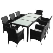 vidaXL 9 Piece Outdoor Dining Set with Cushions Poly Rattan Black Lucy And Phil Academy Lucy And Phil Academy
