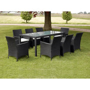 vidaXL 9 Piece Outdoor Dining Set with Cushions Poly Rattan Black Lucy And Phil Academy Lucy And Phil Academy