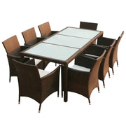 vidaXL 9 Piece Outdoor Dining Set with Cushions Poly Rattan Brown Lucy And Phil Academy Lucy And Phil Academy