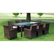 vidaXL 9 Piece Outdoor Dining Set with Cushions Poly Rattan Brown Lucy And Phil Academy Lucy And Phil Academy
