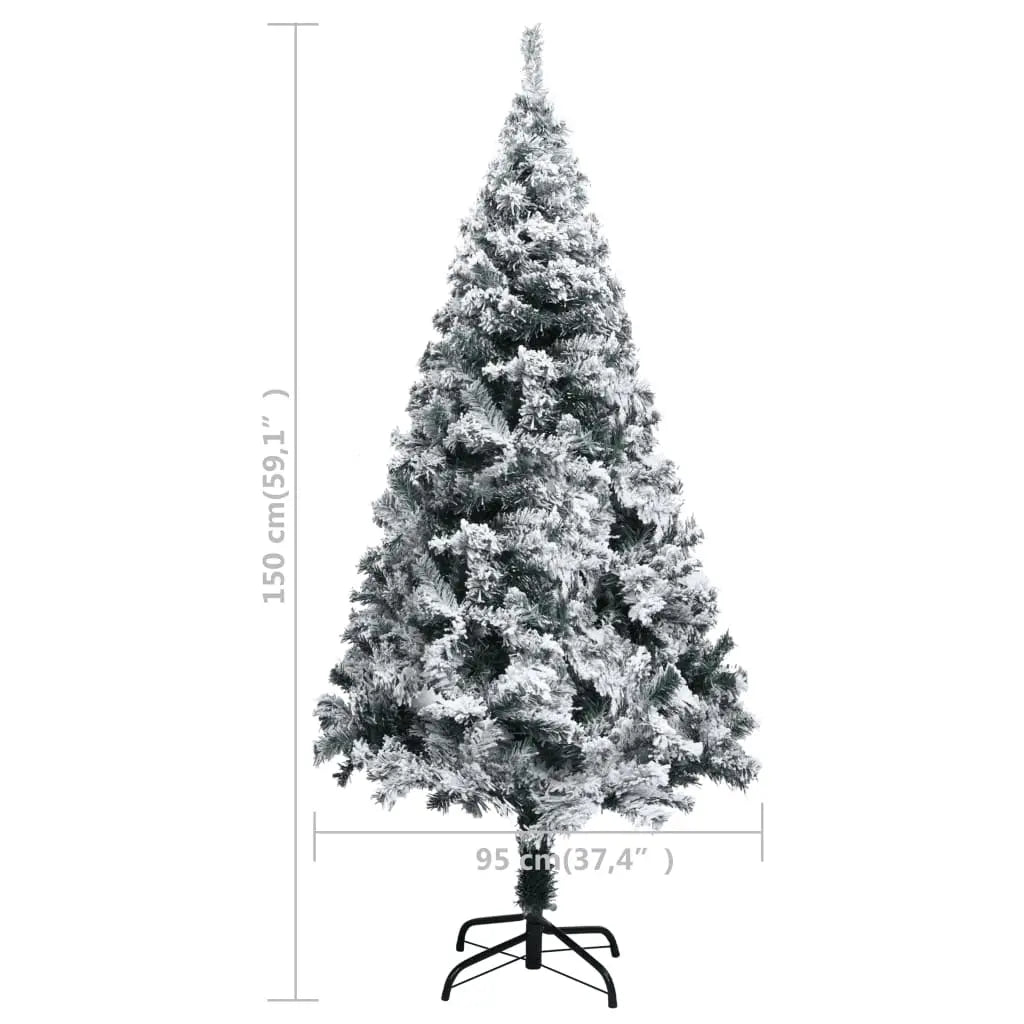vidaXL Artificial Christmas Tree with Flocked Snow Green 150 cm PVC Lucy And Phil Academy Lucy And Phil Academy