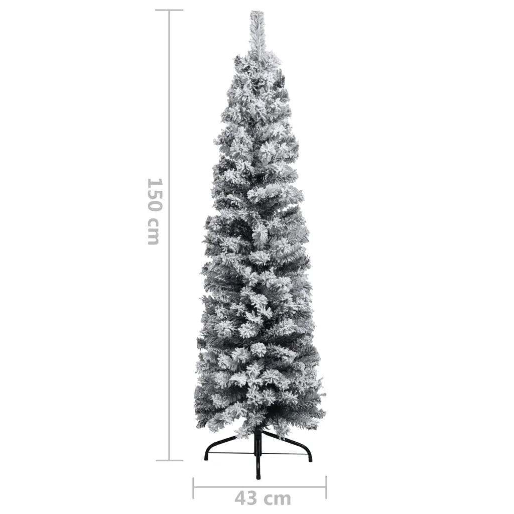 vidaXL Slim Artificial Christmas Tree with Flocked Snow Green 150 cm PVC Lucy And Phil Academy Lucy And Phil Academy