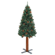 vidaXL Slim Christmas Tree with Real Wood and Cones Green 150 cm PVC Lucy And Phil Academy Lucy And Phil Academy