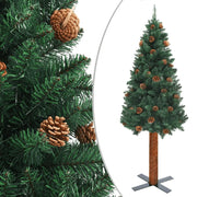 vidaXL Slim Christmas Tree with Real Wood and Cones Green 150 cm PVC Lucy And Phil Academy Lucy And Phil Academy