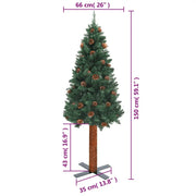 vidaXL Slim Christmas Tree with Real Wood and Cones Green 150 cm PVC Lucy And Phil Academy Lucy And Phil Academy