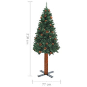 vidaXL Slim Christmas Tree with Real Wood and Cones Green 210 cm PVC Lucy And Phil Academy Lucy And Phil Academy
