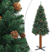 vidaXL Slim Christmas Tree with Real Wood and Cones Green 210 cm PVC Lucy And Phil Academy Lucy And Phil Academy