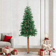 vidaXL Slim Christmas Tree with Real Wood and Cones Green 210 cm PVC Lucy And Phil Academy Lucy And Phil Academy
