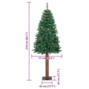 vidaXL Slim Christmas Tree with Real Wood and Cones Green 210 cm PVC Lucy And Phil Academy Lucy And Phil Academy